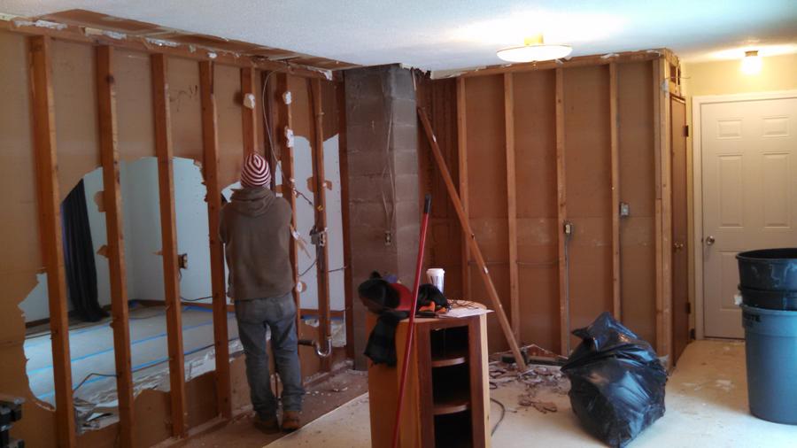 Kitchen being drywalled