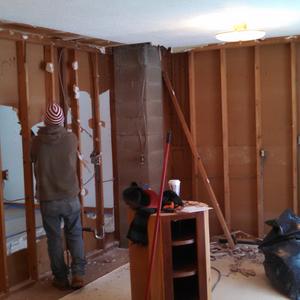 Kitchen being drywalled